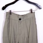 ZARA  Women's Mid Rise Paper Bag Waist Ankle Crop Trouser Pants Sage Green Small Photo 1