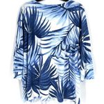 Talbots Tropical Blue & White Sweater V-Neck Size 2X Palm Print Plus Coastal Photo 1