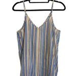 Entro Cream & Blue Striped Button Front V-neck Tank Top Photo 4
