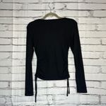 Black Fitted Long Sleeve Tie Front Lace Blouse Ribbed SZ S Stretch Crew Top Y2K Photo 8