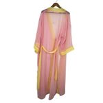Victoria's Secret Vintage 90s Pink Sheer Chiffon Long Robe Kimono Yellow Trim Photo 8