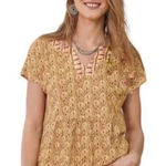 Sundance  100% Cotton Peplum Blouse Women’s Size S Yellow Red Top Shirt V-neck Photo 0