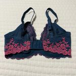 Wacoal 34DD Embrace Lace Blue Pink Floral Bra Underwire Unlined 65191 Photo 6