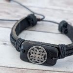 Leather? Tie Bracelet with Celtic Like Charm Black Photo 1