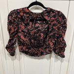 Free People  Monica Crop Top Black Pink Floral Open Back Fairy Romantic Country Photo 4
