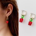 Urban Outfitters  Glass Bell Pepper Charm Hoop Earrings NWT Photo 2