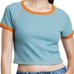 Wild Fable Waffle Knit Crop Top Crew Neck Raglan Sleeve Blue Orange XSmall Photo 0