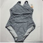 Kona Sol Shirred Macrame Strap Striped One Piece Swimsuit, Blue White XL NWOT Photo 2