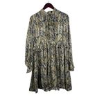 Elan Boho Paisley Tiered Mini Dress Size L Long Sleeve Tie Neck Lined Flow Dress Photo 1