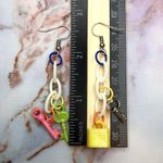 Handmade Plastic Chain Earrings with Lock and Key Charms White Photo 3