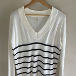 River Island IN OTHER WORDS Oversized V-Neck Striped Long-Sleeve Knit Tunic Photo 1