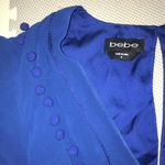 Bebe Pom Ruffle Drop Waist Blouse Chiffon Top V-Neck Sheer Blue Work Career Photo 5