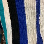 HANDMADE BLUE, BLACK, GRAY AND WHITE STRIPED CROCHET CARDIGAN (L) Blue Size L Photo 6