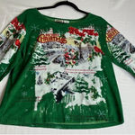 Vintage Womens Medium Embellished Christmas Santa Top Shirt‎ Holiday 3/4 Sleeve Photo 0