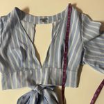 Charlotte Russe Light Blue & Cream Deep V-Neck Open-Tie Back Crop Top Sz M Photo 7