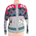 Vintage Skyr Knit Shetland Wool Sweater Native Art Buffalo Horse Rider Teepees Gray Size M Photo 9