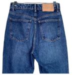 ZARA  Relaxed High Waisted Wide Leg Boyfriend Jeans Raw Hems 4 Dark Wash Blue Photo 8