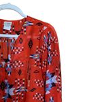 Daytrip  Buckle Blouse Size Medium Red Boho Southwestern Print Button Knot Front Photo 2