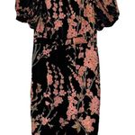 Ivy City Co Black Pink Floral Velvet Burnout Kaley Midi Dress Size Medium Photo 0