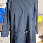 Talbots Womens Top Black Knit Gold Tone Horsebit Peplum 3/4 Sleeve 1X Photo 0