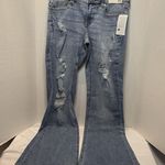 Woman’s Aeropostale Cassie Super Low Rise Flare Blue Jeans Size 8R Distressed Photo 0