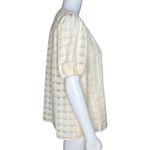 Current Air Womens Small Cream Checker Jacquard Puff Sleeve Top Sheer Bohemian Photo 1