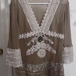 Passion Concept Jeweled Boho Blouse Tan Size XL Photo 0