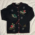 Victoria Jones Vintage  Holiday Christmas Santa Claus Sled Sweater Cardigan - S Photo 3