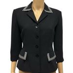Vintage David Warren Petites Black White 3 Quarter Slit Sleeve Blazer Jacket 6P Photo 0