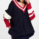 ZARA  Navy Blue Knit Oversized V-Neck Sweater Size Small Photo 0