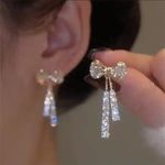 New Luxury Zircon Water Drop Earrings for Women Korean Fashion Rhineston Gold Photo 7