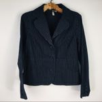 st. john's bay Navy Blue Cotton Casual Blazer Tan Stripes Sz Medium Photo 4