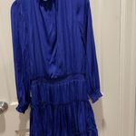 Apricot Lane  Royal blue long sleeve silky mini dress with ruffle hem Photo 1