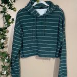 Olive Green Striped Cropped Hoodie Women’s Size Small / Medium Emerald Jacket! White Photo 2