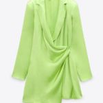 ZARA  SHORT SATIN DRESS WITH SHOULDER PADS LIME Photo 2