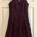 Francesca’s Blue Red Floral Lace Women’s Sleeveless Dress Size Large Photo 0