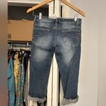 Machine rolled cuff distressed Capri denim jeans Blue Size undefined Photo 4