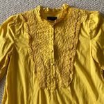 J.Crew  Embroidered Blouse Frilled Ruffled Shirt Tunic Yellow Size 2 Like NEW Photo 5
