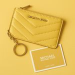 Michael Kors Jet Set Small Quilted Coin Pouch Card Wallet Yellow NWT Photo 2
