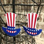 Uncle Sam Hat Earrings Statement Jewelry Labor Day July 4th Veterans Me… Photo 5