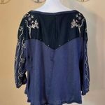 Free People We The  Rio Embroidered Blue Black Henley Top S Photo 2