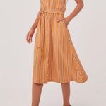 Pact Linen Blend Orange Striped Canopy Picnic Button Front Dress Size M Photo 0