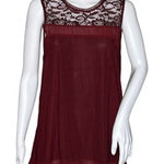 Doe & Rae Shirt Womens Medium Burgundy Red Sheer Lace Yoke Flowy Boho Peasant Photo 0
