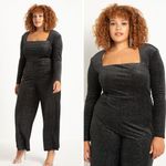 Eloquii NEW black Strong Shoulder Velvet Jumpsuit glitter , 16 Photo 2