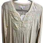 Wonderly  Beige Crochet Detail Long Sleeve Blouse Size Medium Boho Casual Top Photo 1