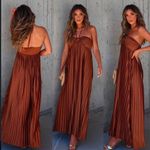 VICI  Pleated Long Brown Strapless Halter Maxi Dress size S Photo 1