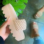 Women’s Beige Braided Wedge Open Toe Sandals Size 7 Photo 1