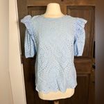 English Factory  Baby Blue Ruffle Puff Sleeve Cotton Eyelet Top Size Large Photo 4