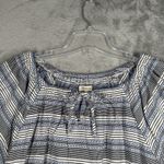 Madewell  Shirt Women Medium Blue White Striped Jacquard Keyhole Crop Top Cottage Photo 3