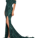 Abyss By Abby Boston Gown Green Sequins Off Shoulder Long Train Pageant Small S Photo 0